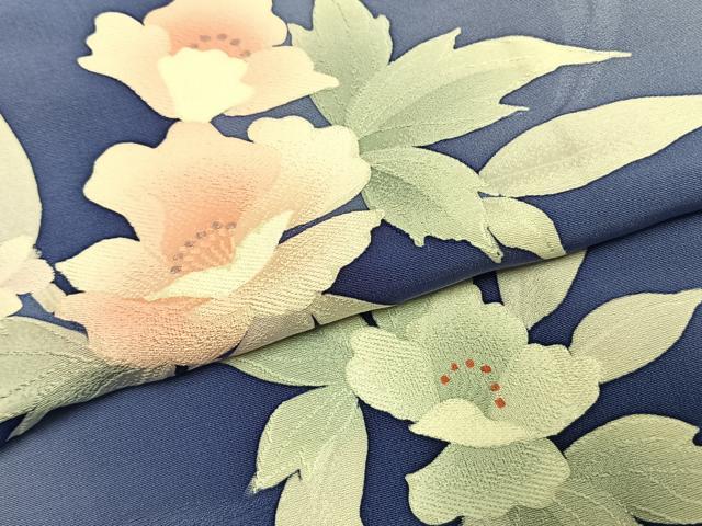 平和屋着物●上質な小紋　地紋起こし　草花文　暈し染め　ロング丈　正絹　逸品　未使用　AABK1187fy
