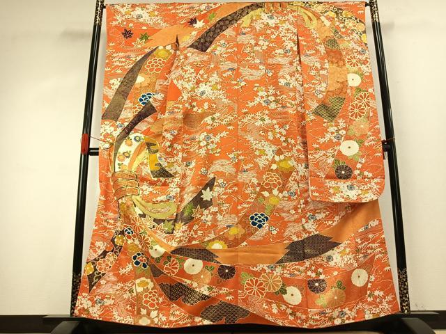 平和屋着物●豪華振袖　駒刺繍　束ね熨斗花文　金彩　正絹　逸品　AABK1193fy