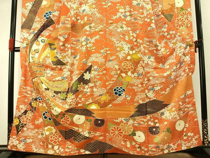 平和屋着物●豪華振袖　駒刺繍　束ね熨斗花文　金彩　正絹　逸品　AABK1193fy