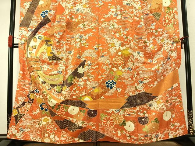 平和屋着物●豪華振袖　駒刺繍　束ね熨斗花文　金彩　正絹　逸品　AABK1193fy