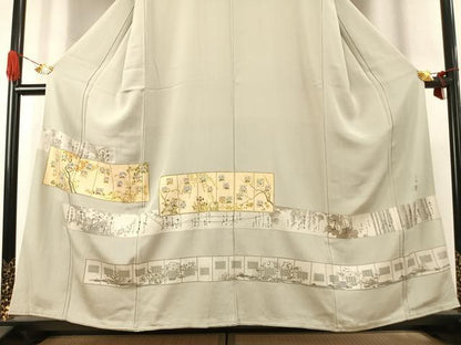 平和屋着物●松尾光琳　色留袖　駒刺繍　百人一首　金銀彩　鬼しぼ縮緬　正絹　逸品　AABK1194fy