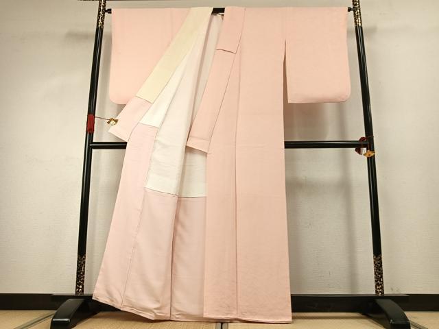 平和屋着物●上質な色無地　網目地紋　洗柿色　正絹　逸品　AABK1195fy