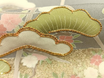 平和屋着物●訪問着　駒刺繍　松竹梅　風景文　金彩　ロング丈　正絹　逸品　AABK1197fy