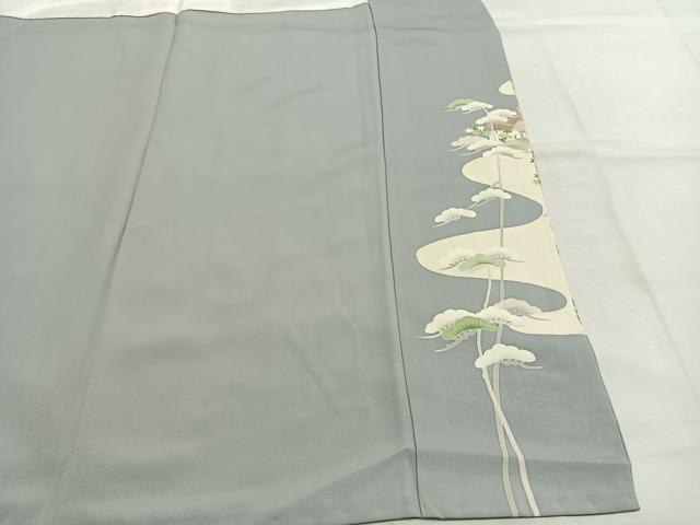 平和屋着物●訪問着　駒刺繍　松竹梅　風景文　金彩　ロング丈　正絹　逸品　AABK1197fy