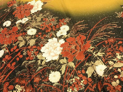 平和屋着物●豪華振袖　草花文　暈し染め　金彩　金通し地　正絹　逸品　AABK1200fy