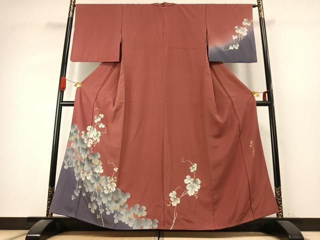 平和屋着物●皇室デザイナー　中村乃武夫　訪問着　南天文　暈し染め　金彩　正絹　逸品　AABK1203fy