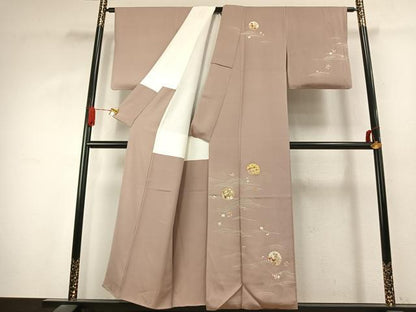 平和屋着物●訪問着　駒刺繍　雪輪花文　金彩　正絹　逸品　AABK1204fy