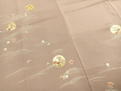 平和屋着物●訪問着　駒刺繍　雪輪花文　金彩　正絹　逸品　AABK1204fy