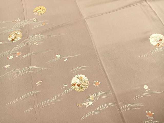 平和屋着物●訪問着　駒刺繍　雪輪花文　金彩　正絹　逸品　AABK1204fy