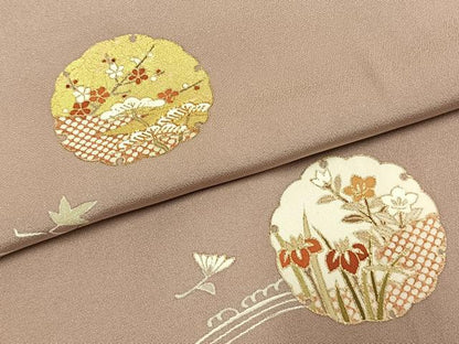 平和屋着物●訪問着　駒刺繍　雪輪花文　金彩　正絹　逸品　AABK1204fy