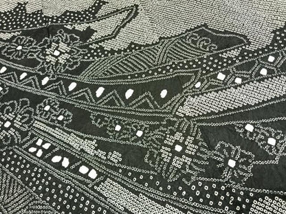 平和屋着物●訪問着　総絞り　熨斗花文　黒地　正絹　逸品　AABK1209fy