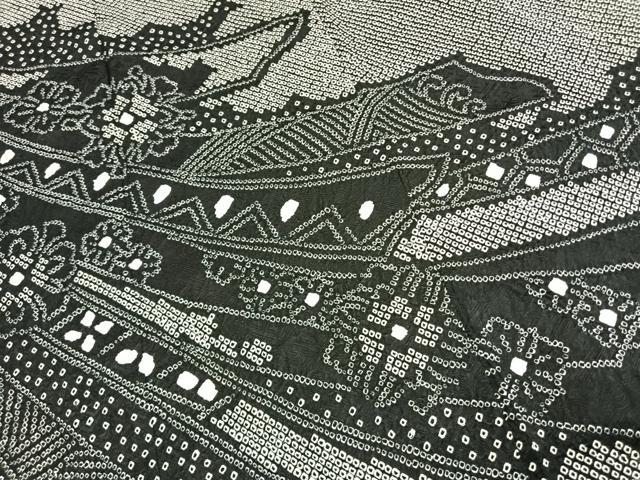 平和屋着物●訪問着　総絞り　熨斗花文　黒地　正絹　逸品　AABK1209fy