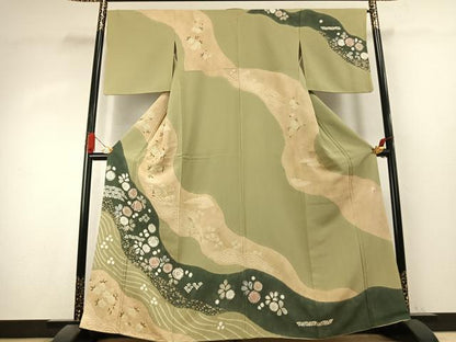 平和屋着物●十日町　名門　滝泰謹製　訪問着　辻が花　絞り　金彩　正絹　逸品　AABK1211fy