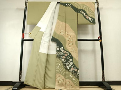 平和屋着物●十日町　名門　滝泰謹製　訪問着　辻が花　絞り　金彩　正絹　逸品　AABK1211fy