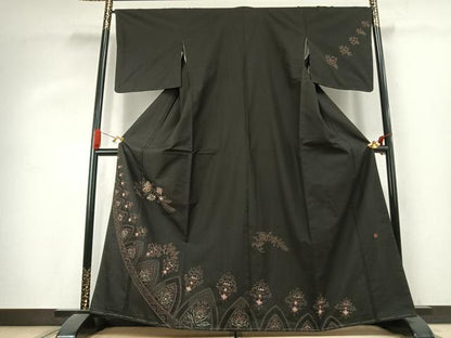 平和屋着物●本場縞大島紬　訪問着　中国三大刺繍　汕頭刺繍　スワトウ刺繍　相良刺繍　総刺繍　作家物　花唐草文　正絹　逸品　AABK1212fy
