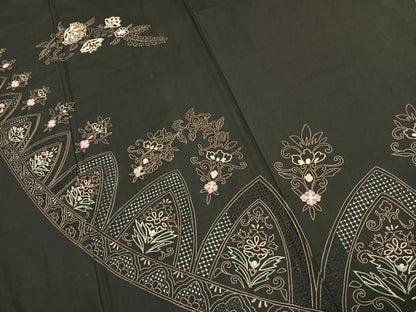 平和屋着物●本場縞大島紬　訪問着　中国三大刺繍　汕頭刺繍　スワトウ刺繍　相良刺繍　総刺繍　作家物　花唐草文　正絹　逸品　AABK1212fy