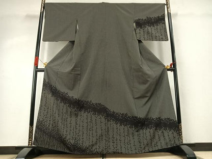 平和屋着物●訪問着　本塩沢　草葉シルエット　正絹　逸品　AABK1213fy