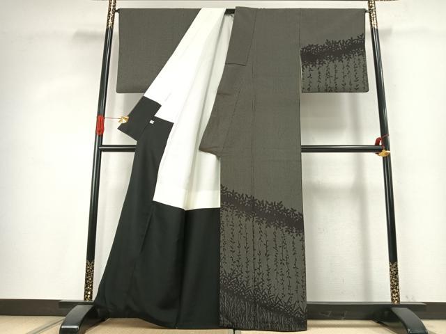 平和屋着物●訪問着　本塩沢　草葉シルエット　正絹　逸品　AABK1213fy
