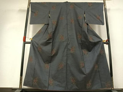平和屋着物●本場大島紬　7マルキ　草花文　正絹　逸品　AABK1215fy