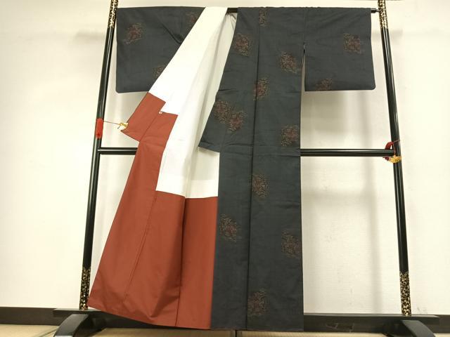 平和屋着物●本場大島紬　7マルキ　草花文　正絹　逸品　AABK1215fy
