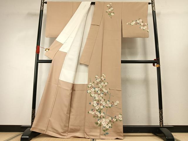 平和屋着物●訪問着　友禅　草花文　正絹　逸品　AABK1218fy