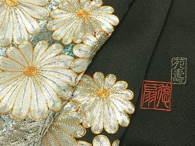 平和屋着物●豪華国際的伝統工芸作家 十二代・藤林徳扇 苑寿 黒留袖 総刺繍 駒刺繍 草花文 金銀彩 ロング丈 正絹 逸品 AABK1219fy