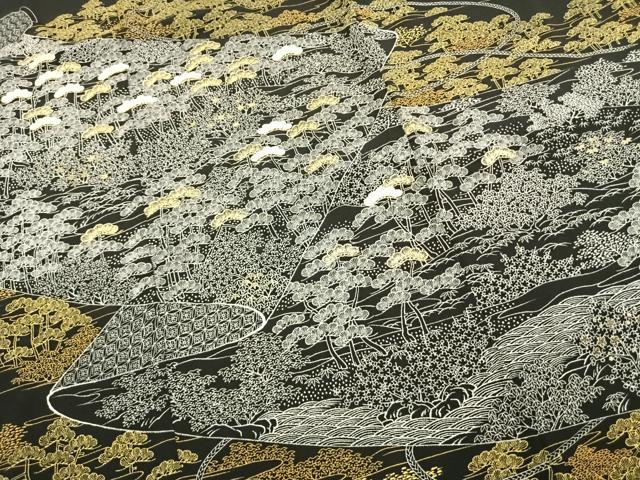 平和屋着物●豪華黒留袖　作家物　駒刺繍　松竹梅　三越扱い　正絹　逸品　未使用　AABK1223fy