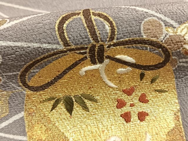 平和屋着物●訪問着　刺繍　草花陶器文　金糸　金彩　正絹　逸品　AABK1225fy