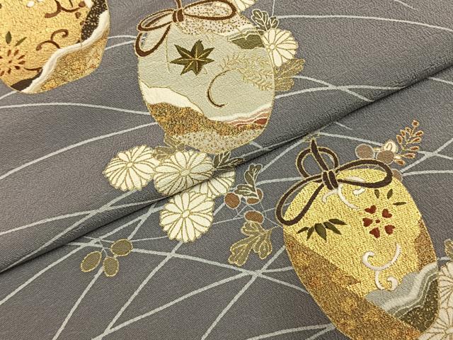 平和屋着物●訪問着　刺繍　草花陶器文　金糸　金彩　正絹　逸品　AABK1225fy