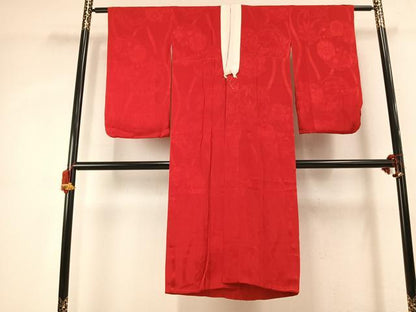 平和屋着物●長襦袢　袷　草花地紋　深緋色　正絹　逸品　AABK1226fy