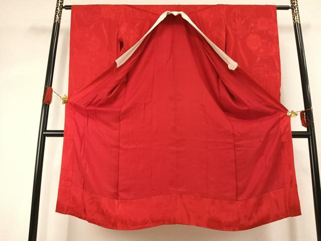 平和屋着物●長襦袢　袷　草花地紋　深緋色　正絹　逸品　AABK1226fy