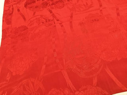 平和屋着物●長襦袢　袷　草花地紋　深緋色　正絹　逸品　AABK1226fy
