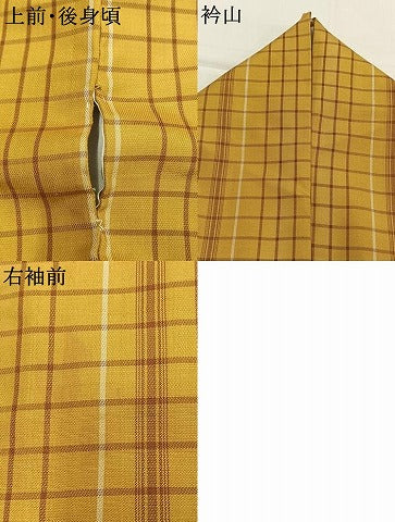 平和屋着物●黄八丈　紬　綾織　格子　正絹　逸品　AABK1228fy