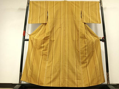 平和屋着物●黄八丈　紬　綾織　格子　正絹　逸品　AABK1228fy