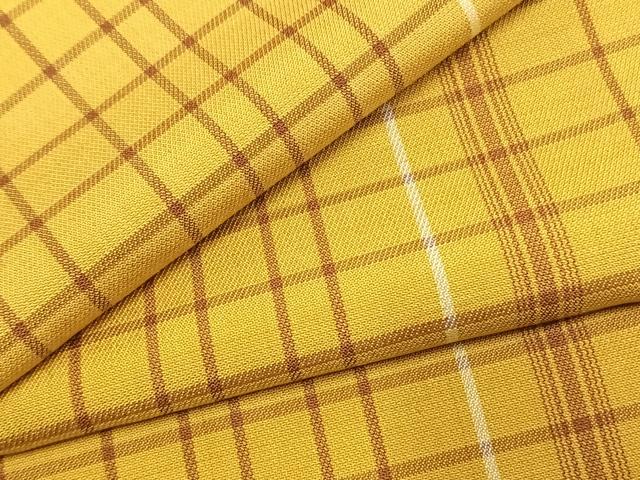 平和屋着物●黄八丈　紬　綾織　格子　正絹　逸品　AABK1228fy