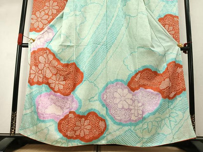 平和屋着物●豪華振袖　総絞り　雲取り花文　正絹　逸品　AABK1229fy