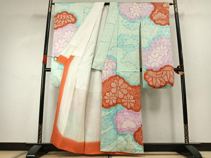 平和屋着物●豪華振袖　総絞り　雲取り花文　正絹　逸品　AABK1229fy