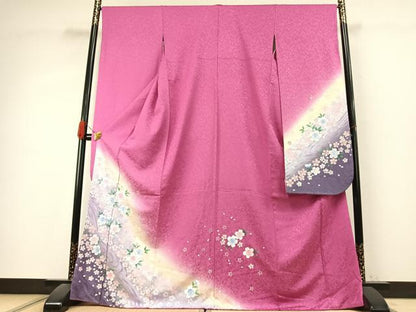 平和屋着物●豪華振袖　舞桜文　暈し染め　金彩　正絹　逸品　AABK1230fy
