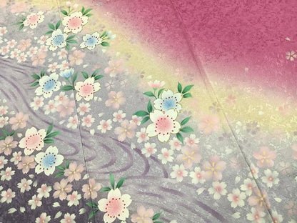 平和屋着物●豪華振袖　舞桜文　暈し染め　金彩　正絹　逸品　AABK1230fy