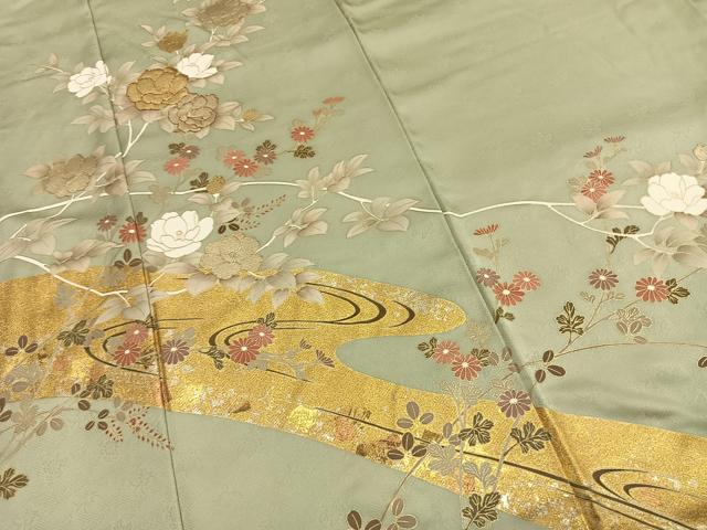 平和屋着物●訪問着　駒刺繍　枝花文　金銀彩　正絹　逸品　AABK1233fy