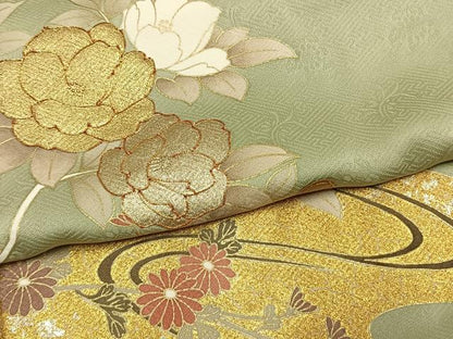平和屋着物●訪問着　駒刺繍　枝花文　金銀彩　正絹　逸品　AABK1233fy