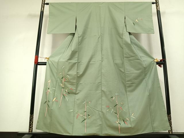 平和屋着物●本加賀友禅作家　成竹登茂男　訪問着　白山紬　笹竹文　正絹　逸品　AABK1234fy