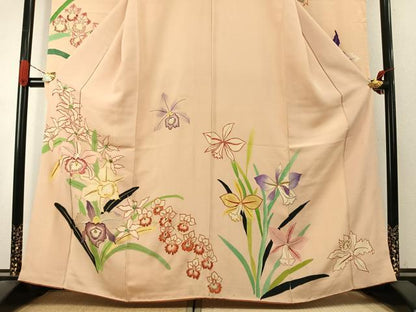 平和屋本店●アンティーク　大正ロマン　振袖　駒刺繍　草花文　金銀糸　金彩　正絹　逸品　AABK1242fy