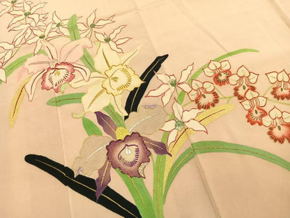平和屋本店●アンティーク　大正ロマン　振袖　駒刺繍　草花文　金銀糸　金彩　正絹　逸品　AABK1242fy