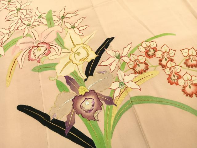 平和屋本店●アンティーク　大正ロマン　振袖　駒刺繍　草花文　金銀糸　金彩　正絹　逸品　AABK1242fy