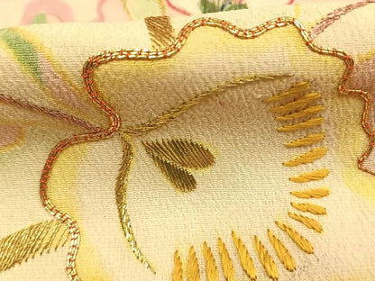 平和屋本店●アンティーク　大正ロマン　振袖　駒刺繍　草花文　金銀糸　金彩　正絹　逸品　AABK1242fy
