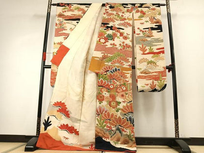 平和屋本店●アンティーク　大正ロマン　振袖　駒刺繍　松竹梅　暈し染め　金糸　金銀彩　正絹　逸品　AABK1243fy