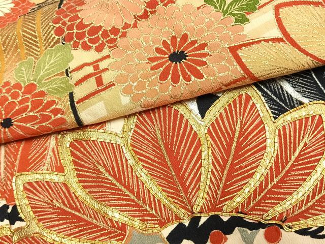 平和屋本店●アンティーク　大正ロマン　振袖　駒刺繍　松竹梅　暈し染め　金糸　金銀彩　正絹　逸品　AABK1243fy