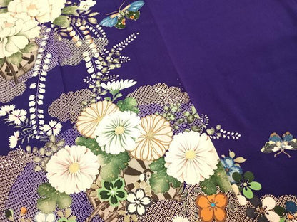 平和屋本店●アンティーク　大正ロマン　振袖　中国三大刺繍　相良刺繍　絞り　花蝶文　金彩　正絹　逸品　AABK1244fy