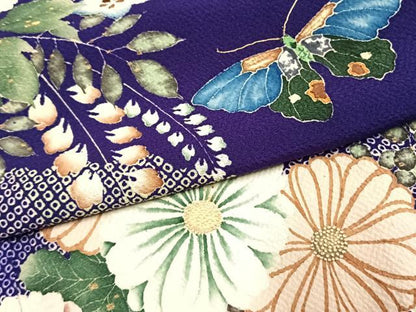 平和屋本店●アンティーク　大正ロマン　振袖　中国三大刺繍　相良刺繍　絞り　花蝶文　金彩　正絹　逸品　AABK1244fy